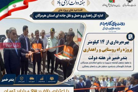 بهره‌برداری از ۱۴ کیلومتر پروژه راه روستایی و راهداری بندرخمیر